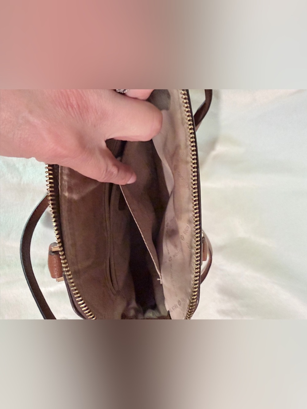 Michael Kors Brown Logo Dome Satchel with Tan Trim - Picture 5 of 14